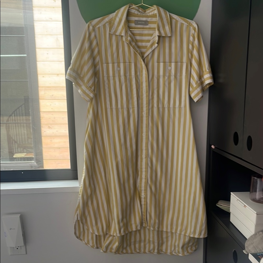 Everlane Yellow and White Striped Button-Up Dres